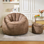 Bean Bag Chair, Bean Bag Chair with Ottoman, Stuffed Bean Bag Chairs with Filler, Big Beanbag Chairs with Filling for Living Room (Faux Fur in Brown, 40.6" D×41.4" W×27.6" H)