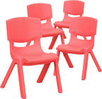 EMMA + OLIVER 4 Pack Red Plastic Stackable School Chair with 10.5" H Seat, Preschool Chair