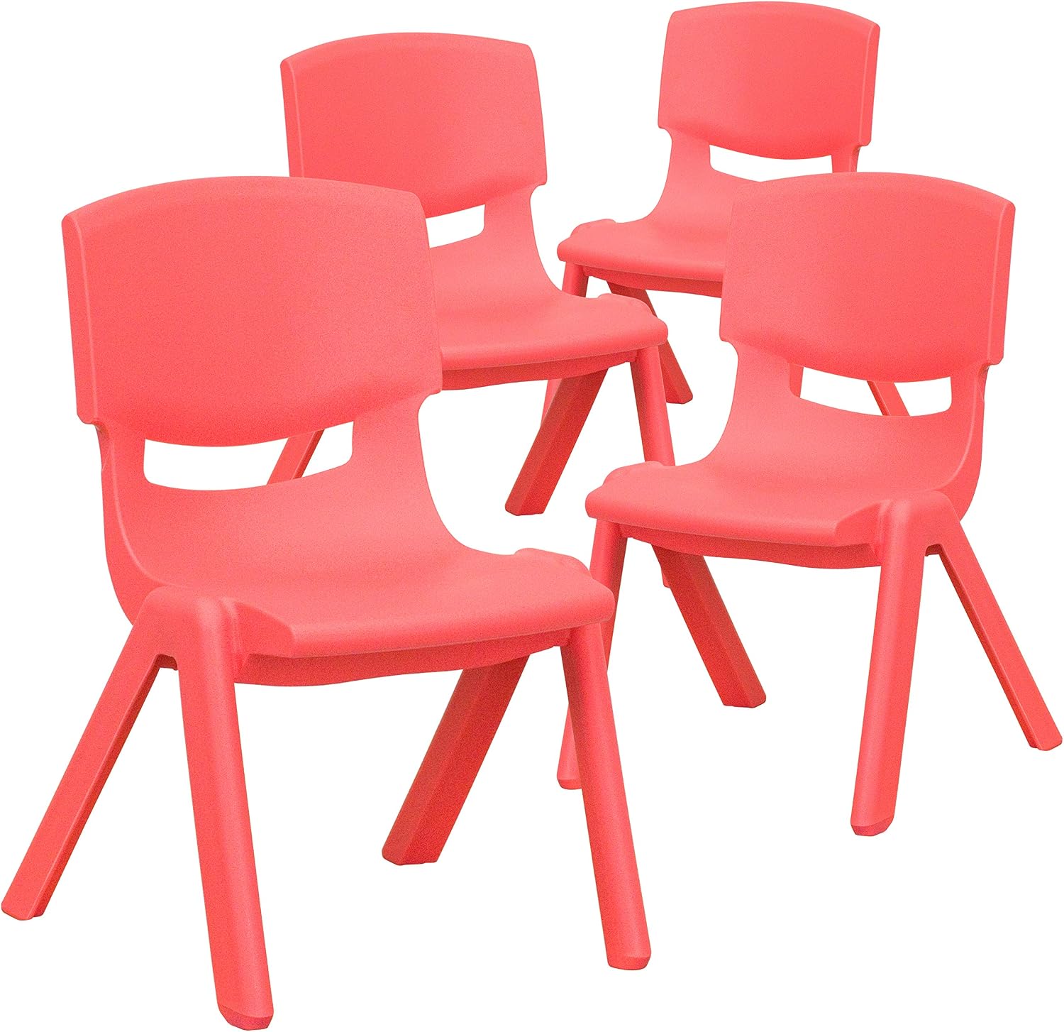 EMMA + OLIVER 4 Pack Red Plastic Stackable School Chair with 10.5" H Seat, Preschool Chair