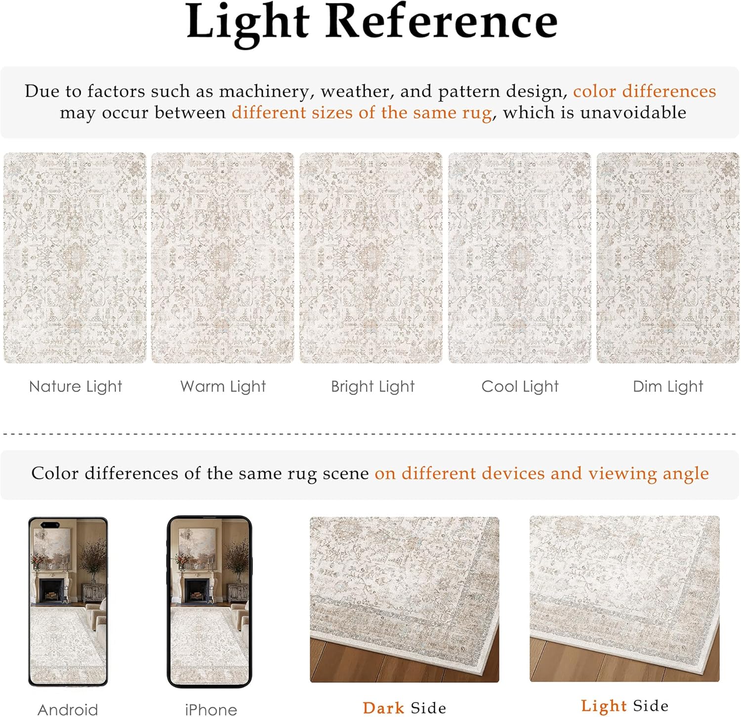 PureCozy 8x10 Washable Neutral Area Rug Beige Vintage Large Carpet for Living Room Non-Slip Low Pile Retro Floral Farmhouse Accent Throw Rugs for Bedroom Office Nursery Dorm Dining Room