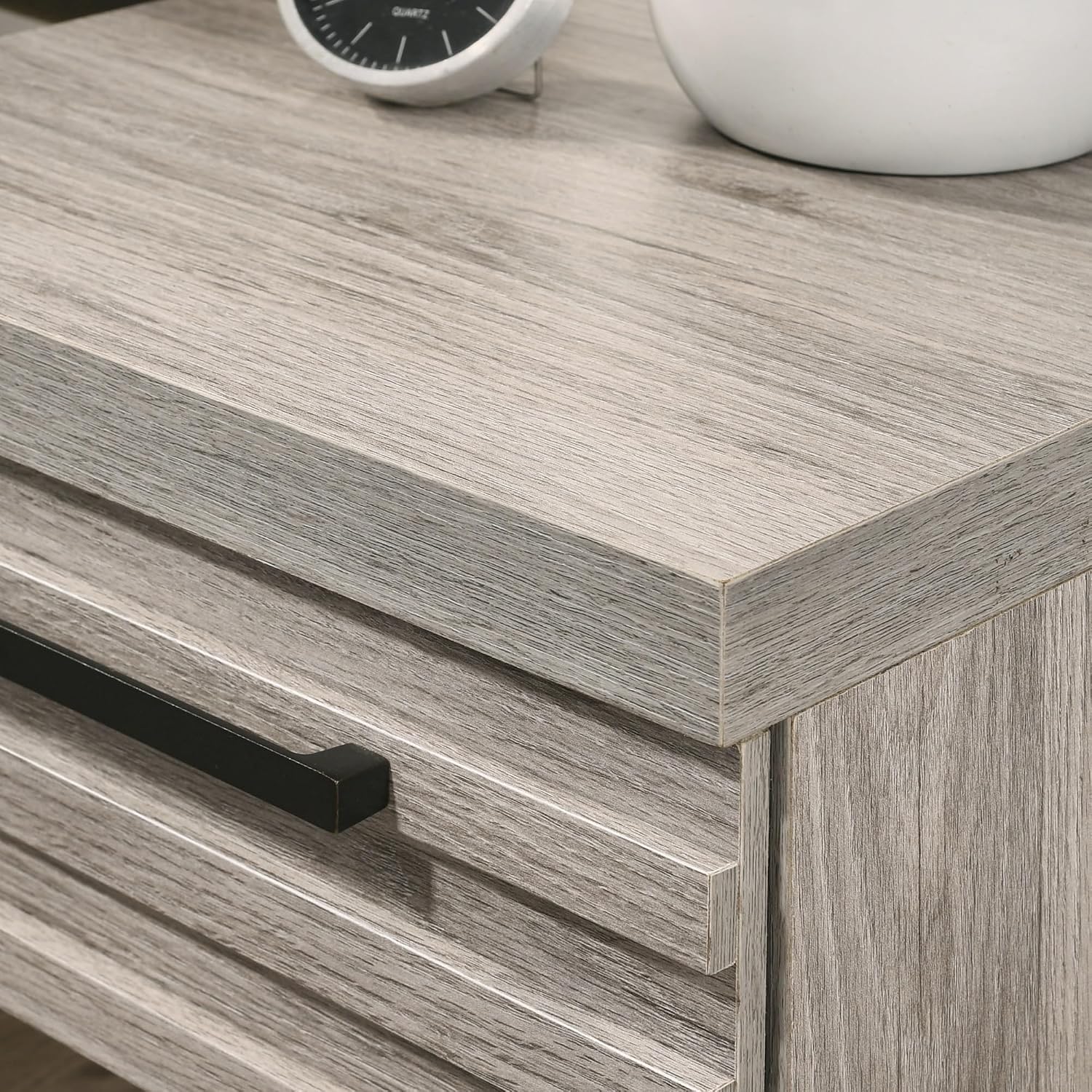 Contemporary Nightstand with Metal Base, One Size, Weathered Gray,for Small Spaces
