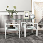 BIGTO 2 Pcs Tempered Glass Side Table, End Table for Living Room, Sofa Table White 17.72''*17.72''*20.5''Living Room Furniture