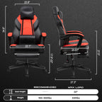 Gaming Chair for Adults, Video Game Chair with Footrest, Big and Tall Gaming Chair Heavy Duty Computer Chair with Massage Lumbar, Ergonomic Adjustable Height and 360° Swivel Seat, PU Leather, Red