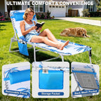 Luxfero 3-in-1 Beach Lounge Chair with Umbrella, Sun Tanning Chair with Face Hole&5-Position Recliner, Folding Lounge Chair Outdoor Lay Flat, Max 350lbs,Portable Tanning Chair with Pillow&Pocket-White