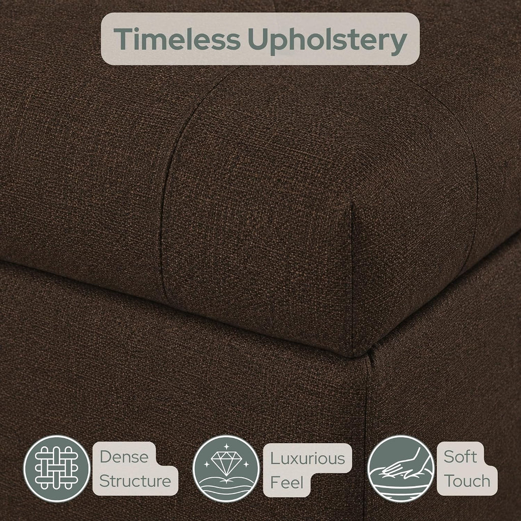 Convenience Concepts Designs4Comfort 5th Avenue Ottoman 24" - Modern Upholstered Footstool & Seat with Hinged Lid & Storage, for Living Room, Bedroom, & Entryway, Medium Brown Fabric