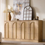 ACCOHOHO 63 Inch Sideboard Buffet Cabinet with Storage & Arched Doors, Wood Coffee Bar Tables with Adjustable Shelf for Living Room, Kitchen, Entryway, Natural Oak