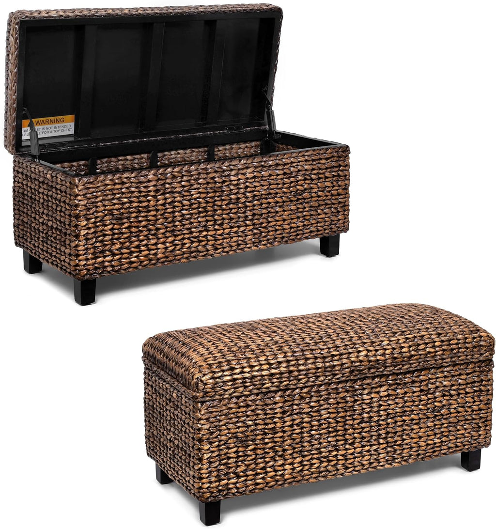 BIRDROCK HOME Hand-Woven Abaca Seagrass 36" Storage Bench with Lift-Top Lid (Brown Wash)