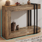 iPormis 42.5-Inch Console Table for Entryway, 2-Tier Sofa Table Behind Couch, Wood Entry Table with Storage & Metal Lines Base for Living Room, Hallway, Foyer, Rustic Brown