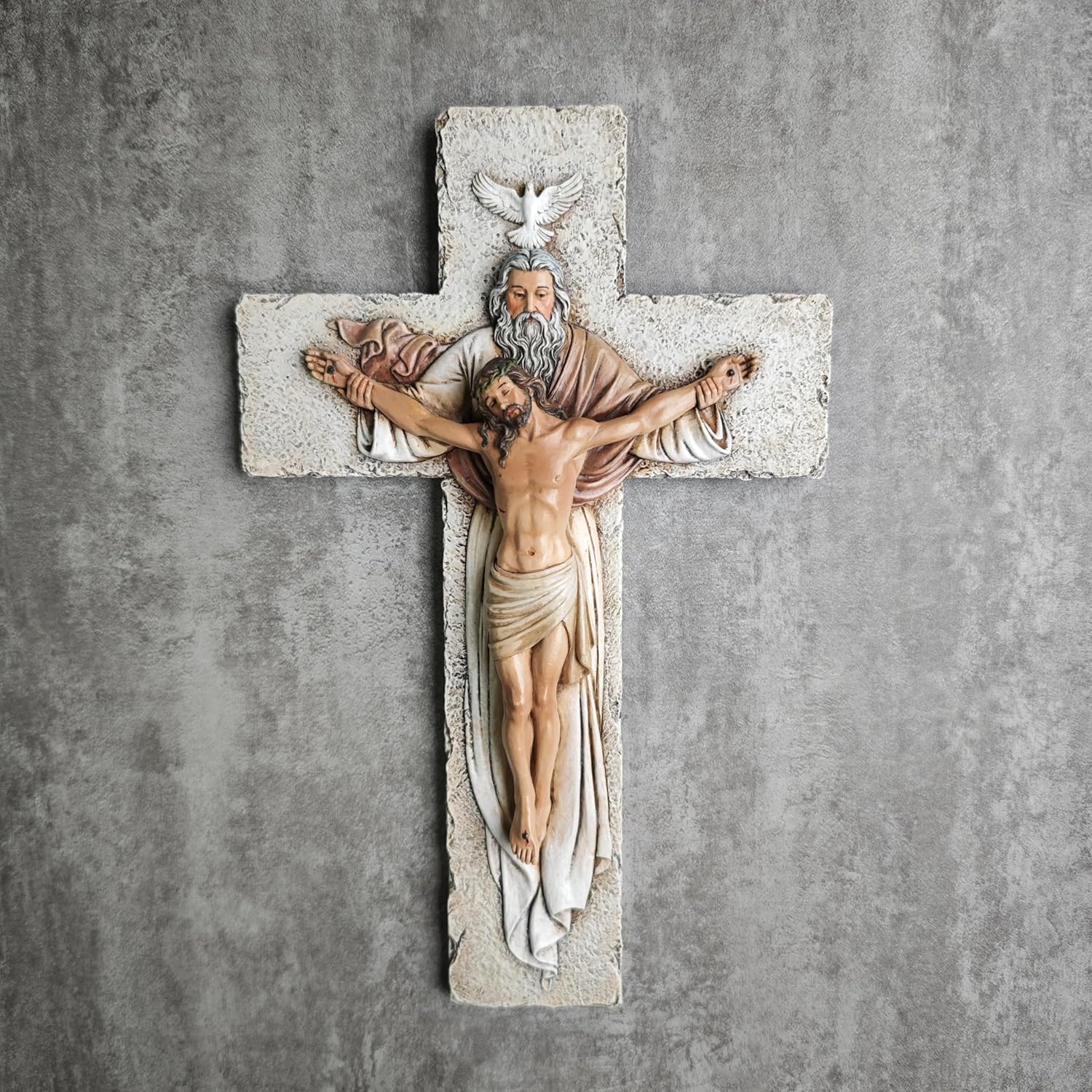 BC Catholic Holy Trinity Crucifix Wall Cross, 9.5" H Jesus Christ Inspirational Home Décor, Catholic Gifts, Religious Wall Sculpture handpainted by Buildclassic