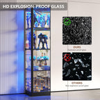 Dystler Corner Display Cabinet with Glass Doors, 68" Display Case with LED Lights, 4-Tier Curio Cabinets for Collectibles, Toys, Books, Modern Storage Cabinet, Black