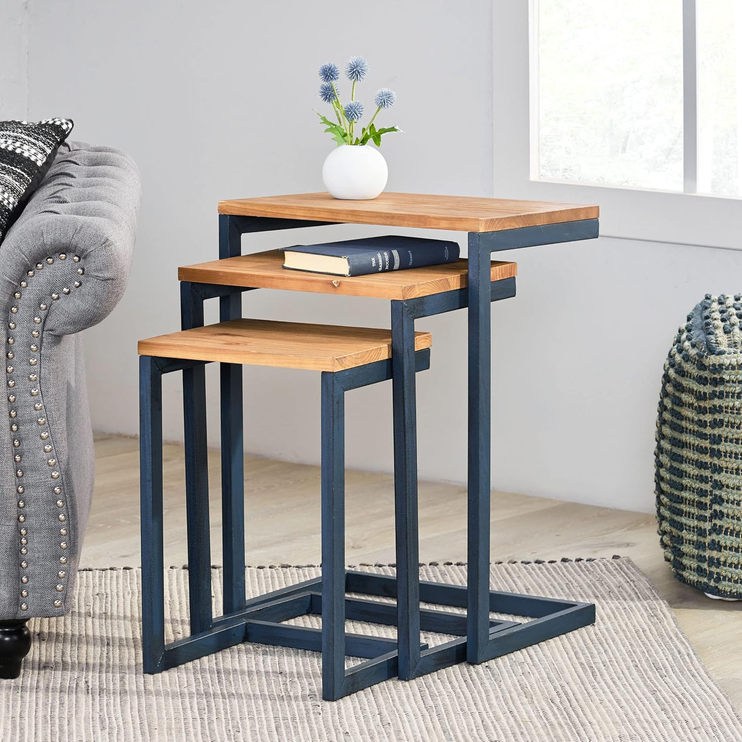 Savannah Fir Wood and Iron Nesting Side Tables (Set of 3) - Antique Brown