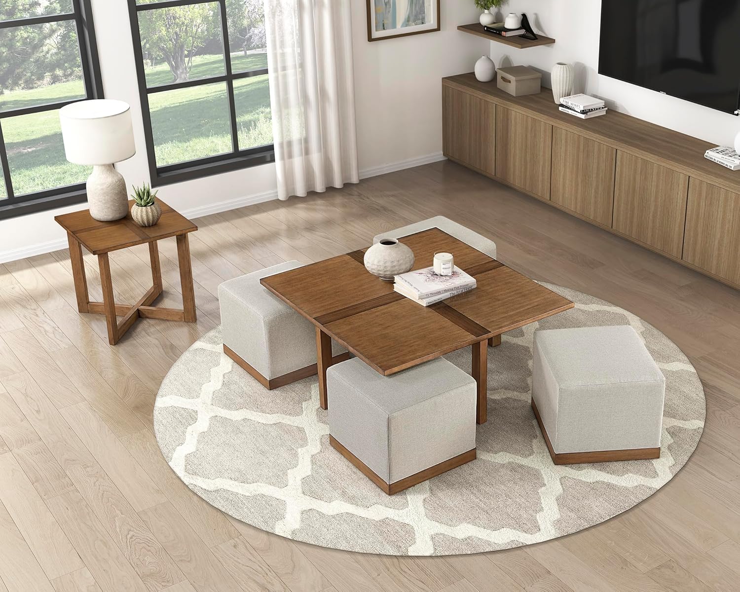 Lexicon Modern Square End Table with Cross Legs, Maple Veneer Wood Accent Table for Living Room, Bedroom, Office, Entryway, Apartment, Easy Assembly, Brown