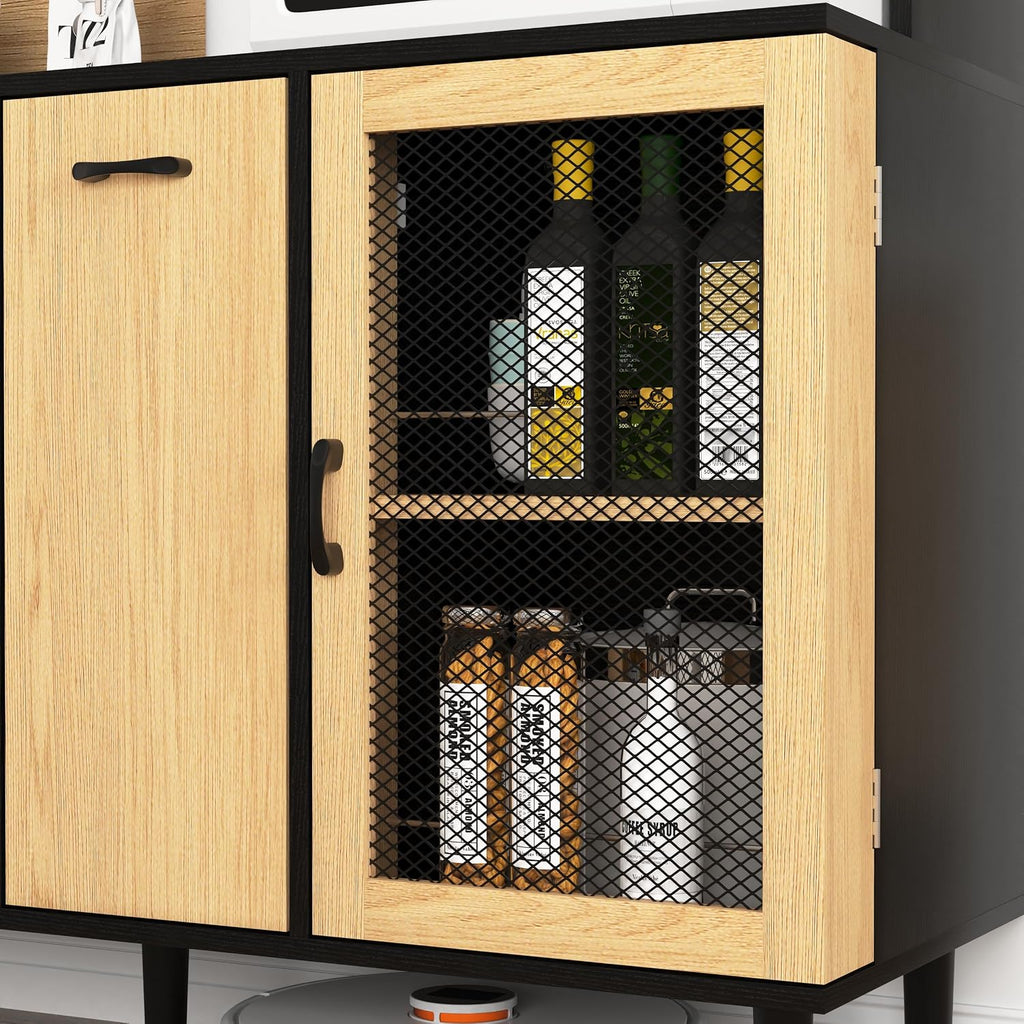Farmhouse Buffet Sideboard Cabinet with Power Outlet & Wine Rack -59" Height, Coffee Bar Cabinet with Storage Door for Kitchen Pantry Living Room
