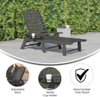 Taylor & Logan Edgley Adjustable Adirondack Lounger with Cup Holder- All-Weather Indoor/Outdoor HDPE Lounge Chair in Gray