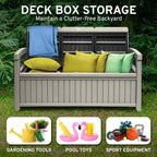 EconoHome 3 Seat Outdoor Storage Bench with Rain Cover - 90 Gallon Capacity - Weatherproof Resin Bench for Patio, Porch, Garden, Yard, Pool Area - Furniture for Pool Accessories, Gardening Tools
