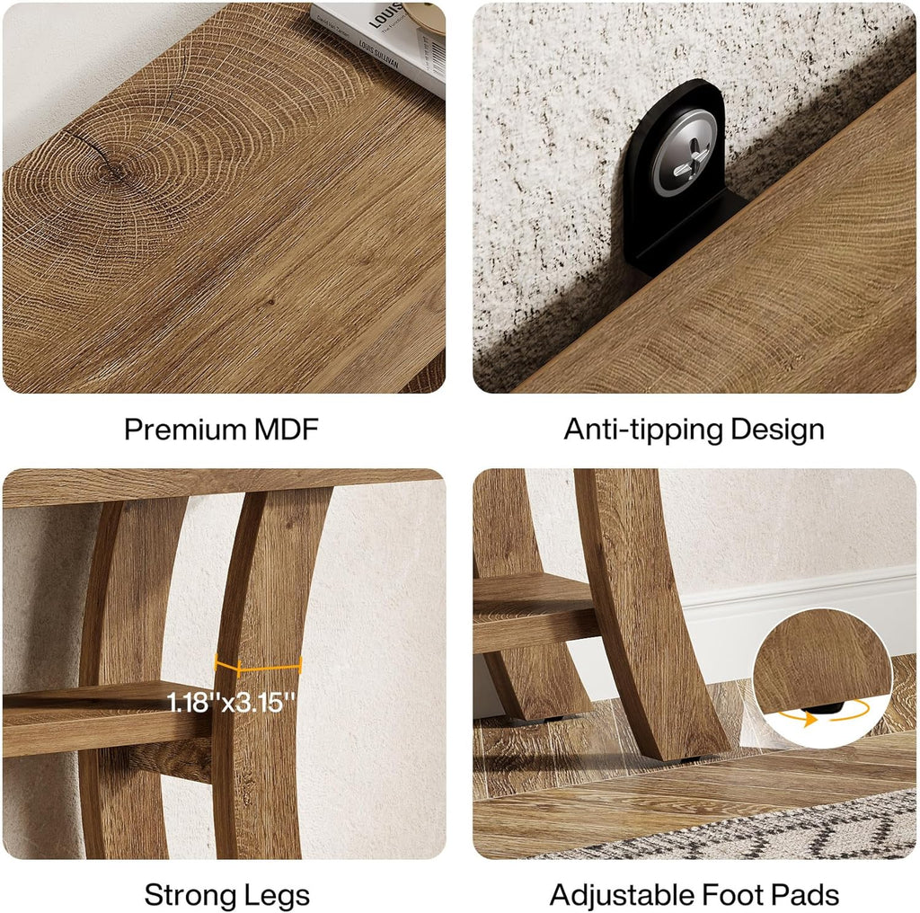 Tribesigns 41" Small Console Table for Entryway, 3-Tier Narrow Rustic Sofa Table with Storage Shelves and Curved Frame for Living Room, Entry, Hallway, Foyer (Oak Brown)