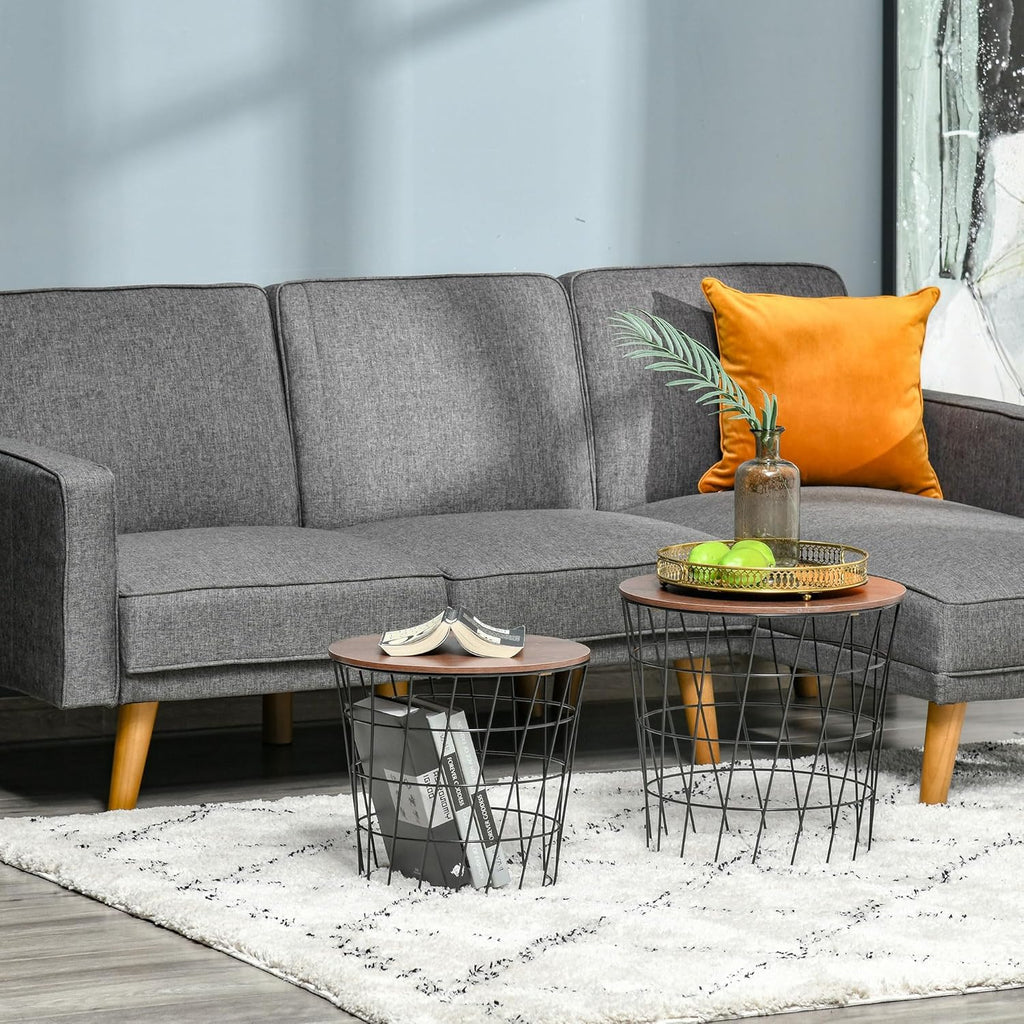 HOMCOM End Tables Set of 2, Nesting Tables with Storage, Round Accent Side Tables with Removable Top for Living Room, Black/Brown