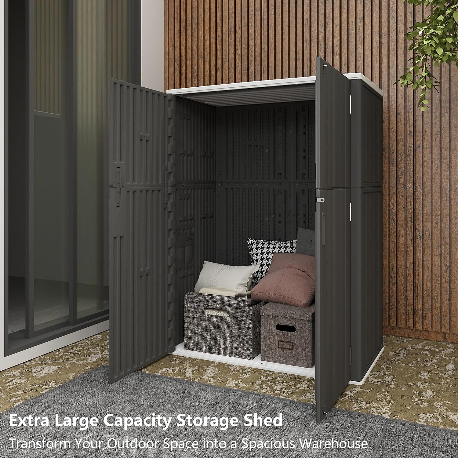 Multi-Function White Storage Tower, Sized 52x28x69 Inches - A Weatherproof Solution for Organizing Tall Tools and Equipment