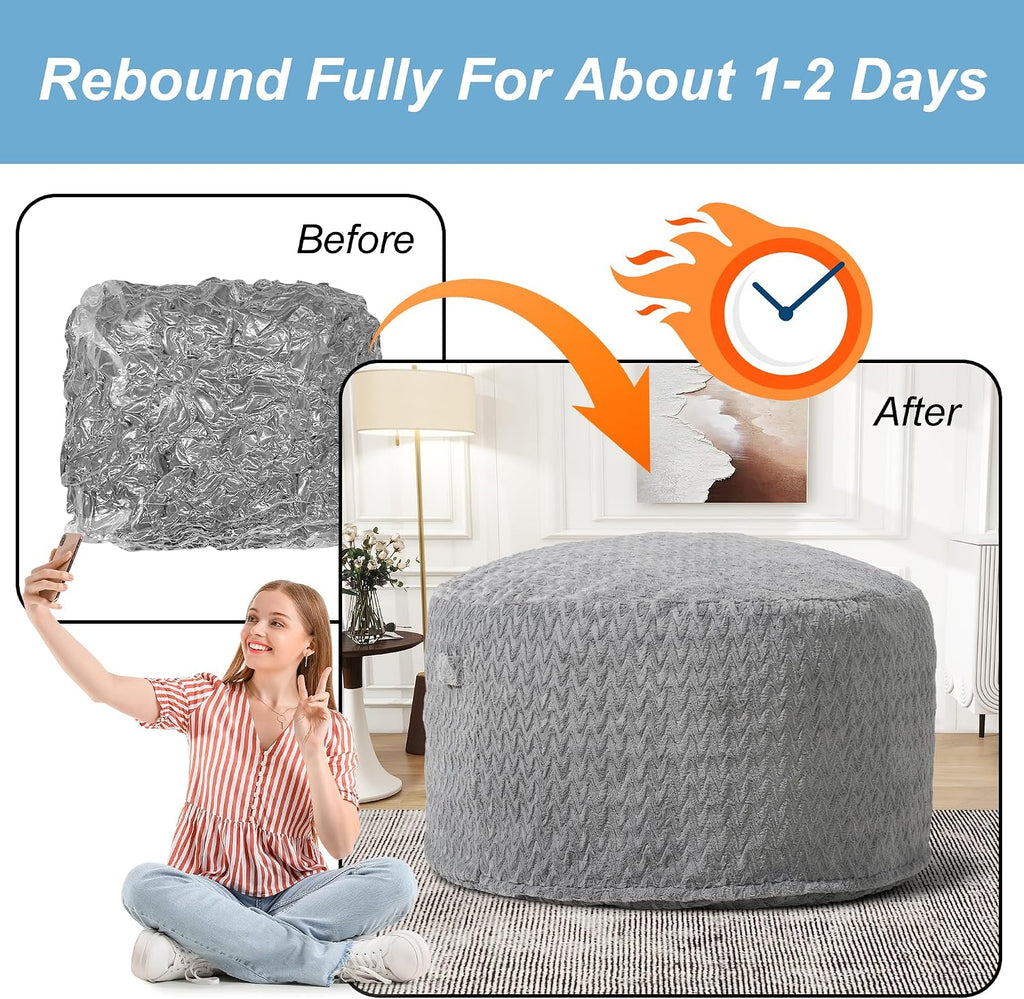 Homguava Bean Bag Chair: 4' Bean Bags with Memory Foam Filled, Large Beanbag Chairs Soft Sofa with Dutch Chevron Plush Cover 4FT(44"×44"×26"),Grey