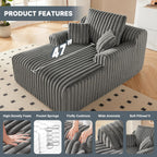 Mangodan 63" Oversized Chaise Lounge Chair Indoor, Boneless Couch Chair with 3 Pillows, Comfy Reading Chair with Wide Arms, No Assembly Required Corduroy Couch, Sleeper Sofa for Living Room, Gray