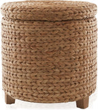 Casafield 17" Round Storage Ottoman with Lid - Cinnamon, Handwoven Water Hyacinth Footstool for Living Room, Bedroom, Bathroom, Home Office