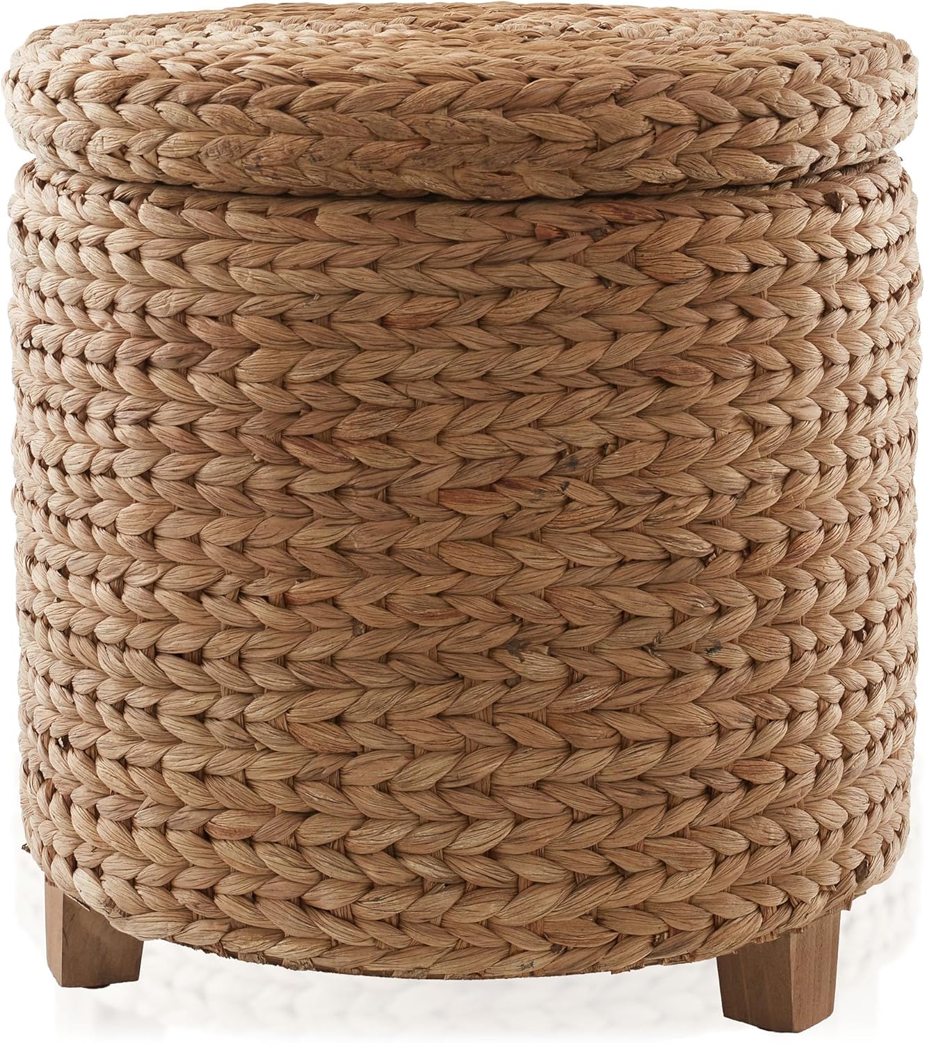 Casafield 17" Round Storage Ottoman with Lid - Cinnamon, Handwoven Water Hyacinth Footstool for Living Room, Bedroom, Bathroom, Home Office