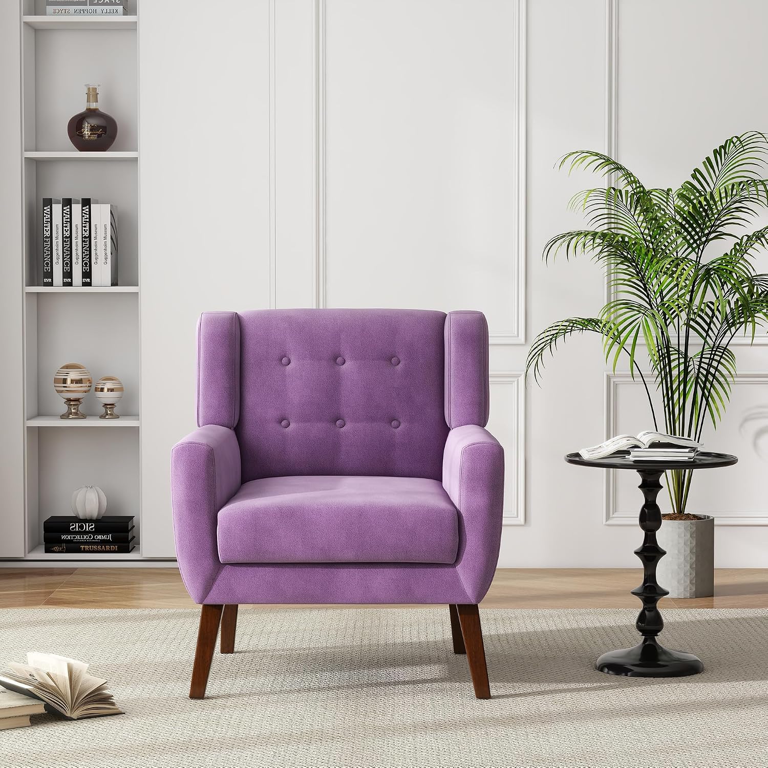 Velvet Accent Chair, Morden Upholstered Armchair for Living Room, Button Tufted Bedroom Side Reading Seat - Purple