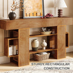 Einhomn 63 Inches Entryway Table, Wooden Console Table with Storage, Narrow Sofa Table Behind Couch, Farmhouse Long Entry Hallway Tables for Entrance, Foyer, Living Room, Natural Brown