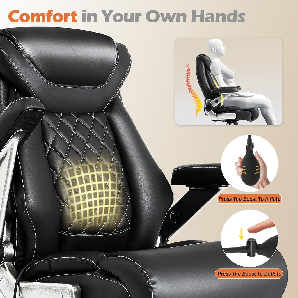 600LBS Large Big and Tall Office Chair, Heavy Duty Wide Ergonomic Gaming Office Chair with 5D Flip Arms, Comfy PU Leather Executive Office Desk Chair, Extra Wide Padded Seat, Adjustable Lumbar