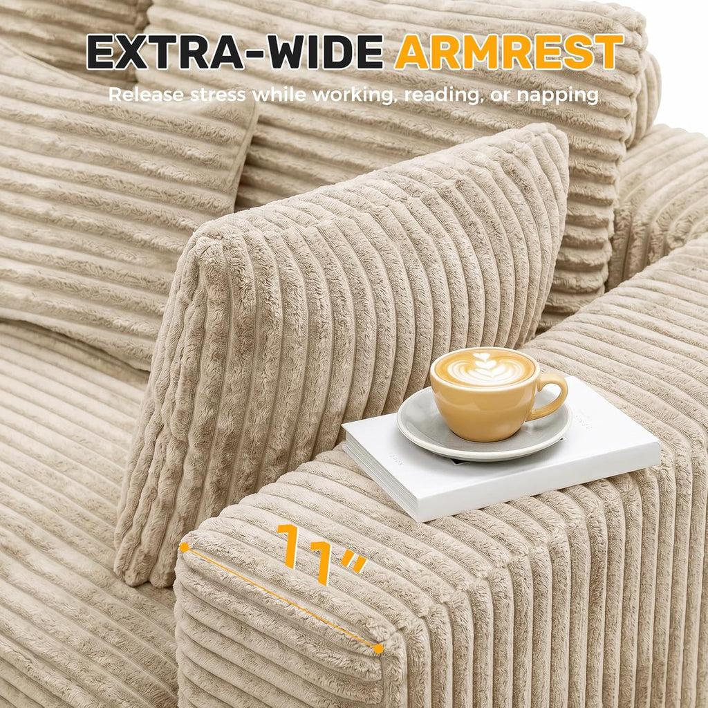 120" Oversized Round Sofa Bed, Modular Sectional Cloud Couches for Living Room, Convertible Corduroy Boneless Couch Sleeper Sofa Set, No Assembly Required, Khaki 1 PCS