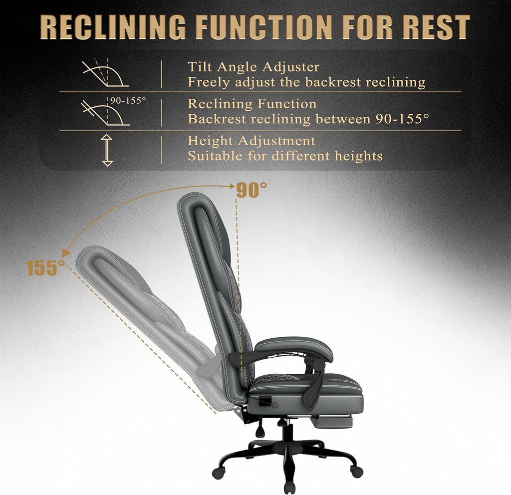 Gaming Chair, Office Chair with Inflatable Lumbar Support, Ergonomic Comfortable Wide Computer Chair with Footrest and Linked Soft Armrests, High Back 3D Enveloping Seat Cushion