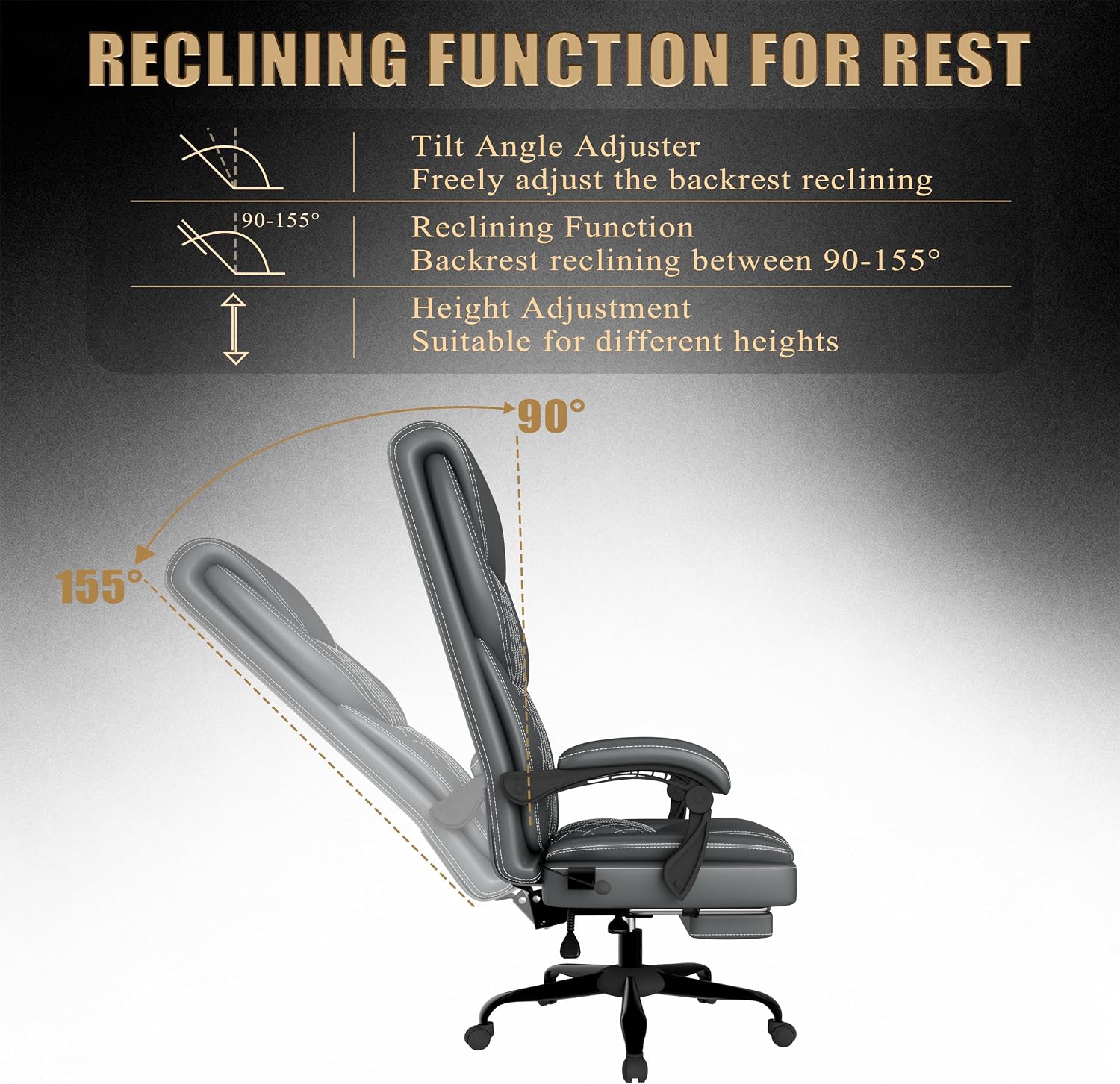 Gaming Chair, Office Chair with Inflatable Lumbar Support, Ergonomic Comfortable Wide Computer Chair with Footrest and Linked Soft Armrests, High Back 3D Enveloping Seat Cushion