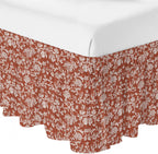 Botanical Rose Bed Skirt Queen Size 16 Inch Drop, Elastic Wrap Around Bed Skirts Pleated Dust Ruffles for Twin Full Queen Cal King Base Bed, Vintage Terracotta Orange Floral Leaf Farmhouse