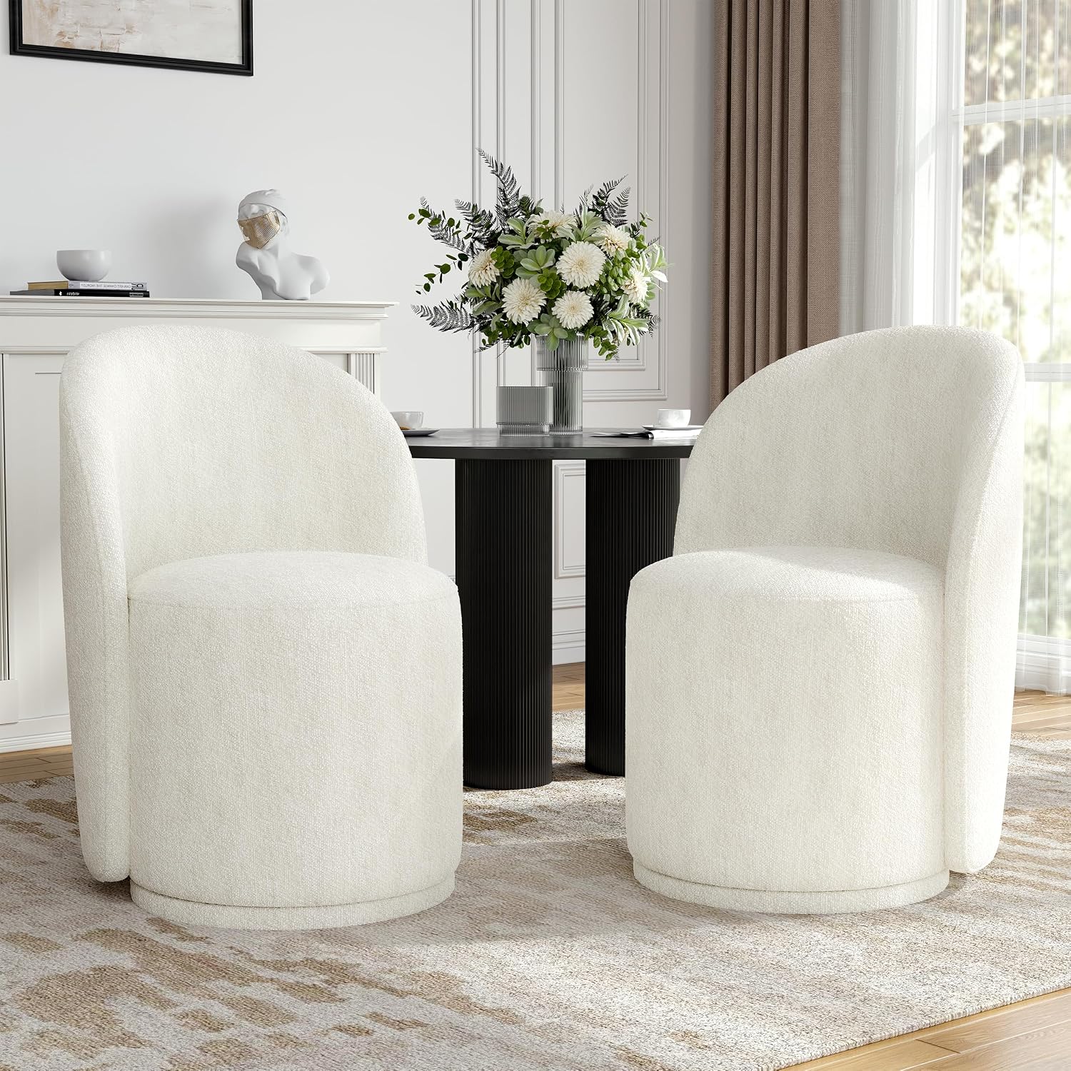 Lumibee Swivel Barrel Dining Chairs, Modern Upholstered Round Dining Chairs with 360° Rotation, Comfy Chenille Fabric Armless Accent Makeup Vanity Chair for Dining/Living Room Makeup Room, Beige