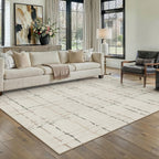 PureCozy Beige Washable 8x10 Area Rug for Living Room Neutral Modern Large Carpet Non Slip Low Pile Indoor Bedroom Soft Accent Throw Rug for Dining Room Office Nursery