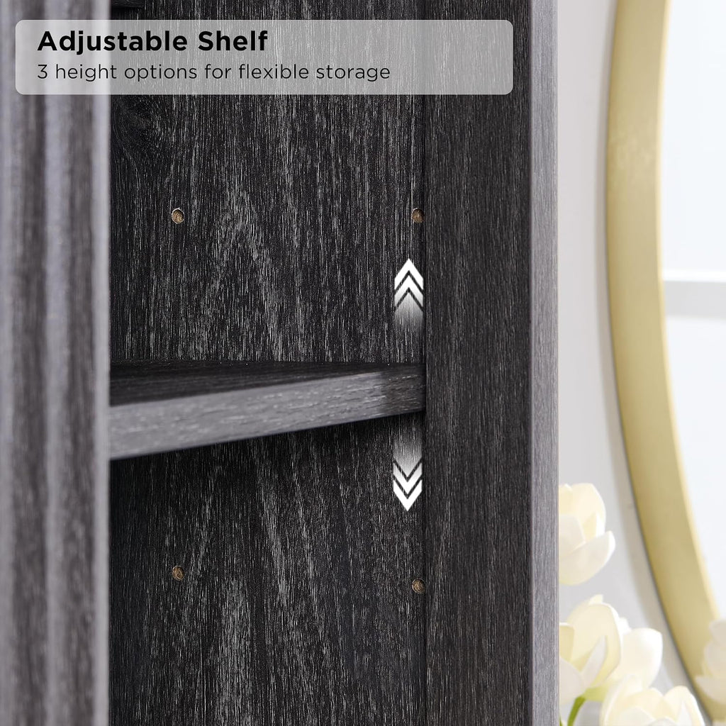 RedLemon Bathroom Wall Cabinet with Fluted Sliding Door, Modern Medicine Cabinet with Adjustable Shelf, Curved Profile Wall Mounted Storage Organizer, Dark Alder