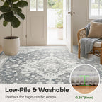 Marsail 8x10 Area Rugs,Rugs for Living Room,Bedroom,Machine Washable Area Rugs,Vintage Rug with Floral,Soft&Slip-Resistant Large Area Rug with Reinforced Bound Edges,Grey Rug