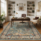 5x7 Washable Area Rug, Vintage Animals Print Boho Rug, Non Slip Low Pile Stain Resistance Floor Carpet for Living Room Bedroom Dining Room Nursery Home Decor