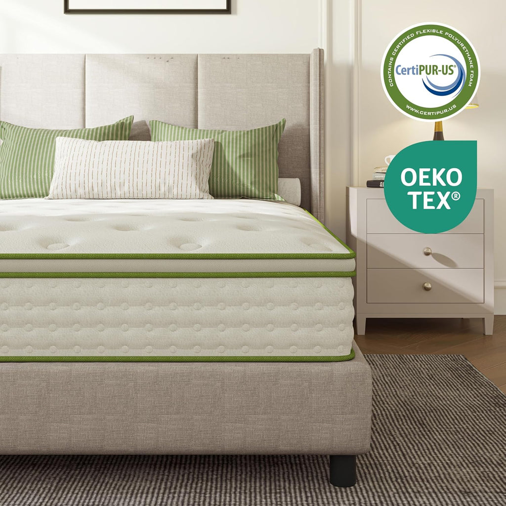 Queen Mattress, 12 Inch Medium Firm Hybrid Mattress in a Box, Motion Isolation, Reinforced Edge Support, Fiberglass-Free, Pressure Relief, CertiPUR-US Certified