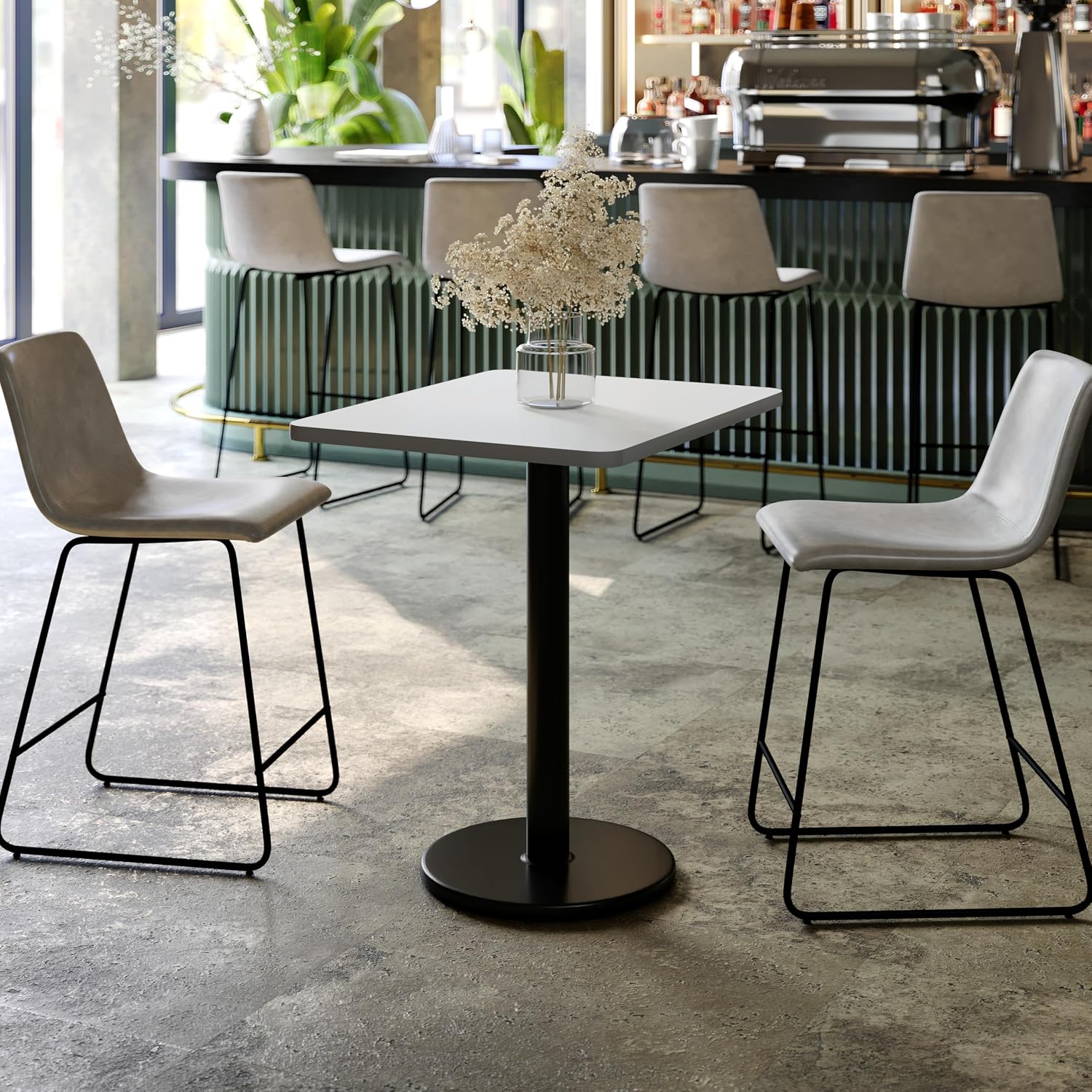 Flash Furniture Graniss 24'' x 30'' Rectangular White Laminate Table Top with 18'' Round Table Height Base