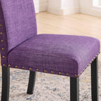 Roundhill Furniture Biony Espresso Wood Dining Set with 4 Fabric Nailhead Chairs, Purple