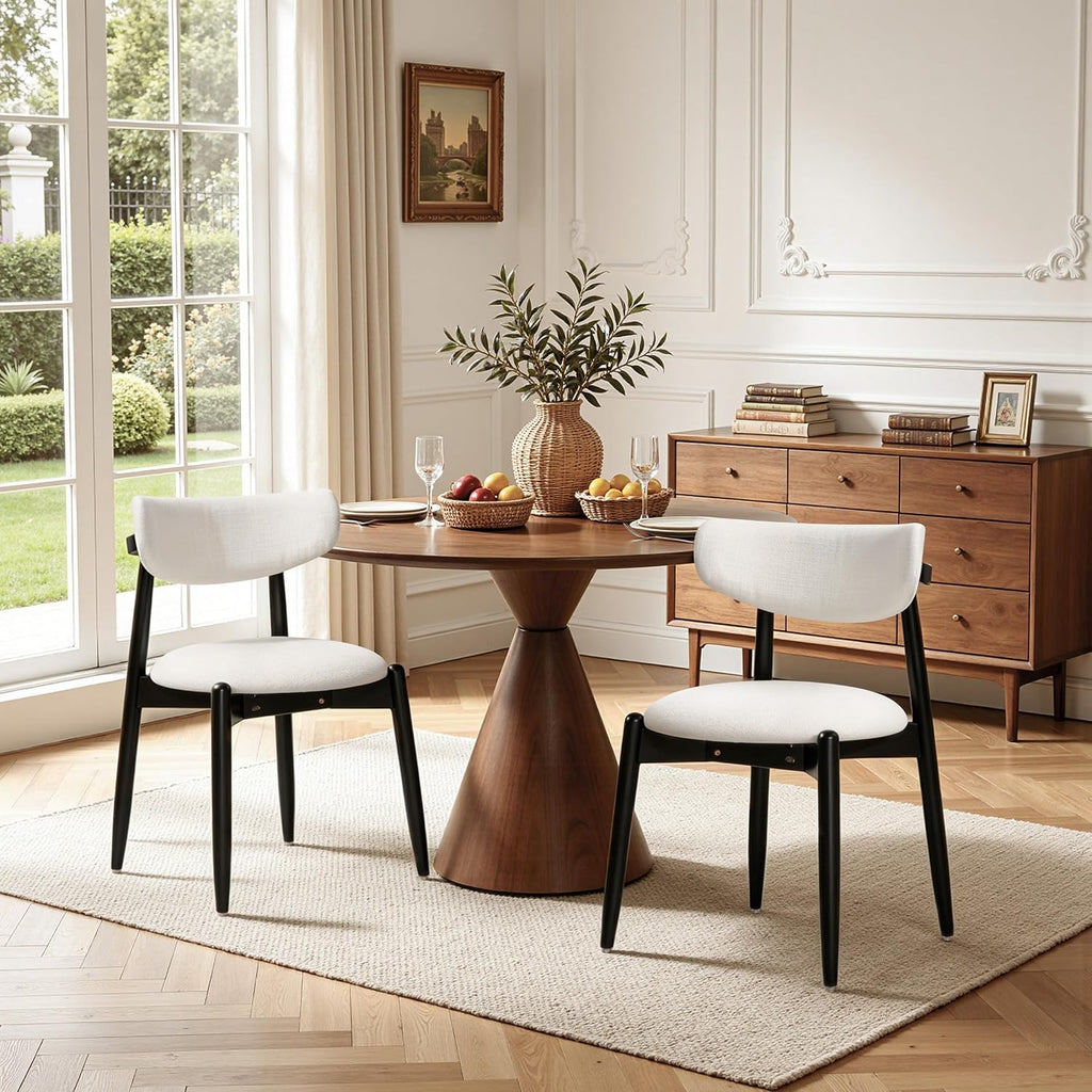 SUBRTEX Dining Chairs Set of 4,Upholstered Dining Room Chairs with Curved Backrest & Solid Wood Legs, Mid Century Modern Farmhouse Kitchen Chairs, Cream & Black Legs