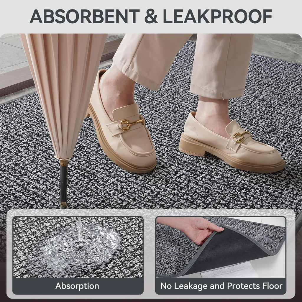 Front Door Mat Indoor Entrance 17"x30", Low-Profile Non Slip Inside Doormat for Entryway, Dirt Resistant Absorbent Front Porch Back Door Welcome Entry Door Mats, Washable Easy Clean, Gray