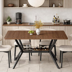 55 inch Dining Table for 4-6, Rectangle Kitchen Table with Storage Shelf, Space Saving Modern Farmhouse Design with Sturdy Metal Legs for Dining Room & Small Apartments