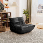 High-end Uncompressed Togo Bean Bag Chair for Adults, Memory Foam Floor Sofa Couch with Soft Fabric, Comfy Fireside Lounge Chair for Living Room, Bedroom, Apartment Microfiber Leather Black