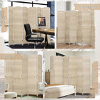 HOMCOM Room Divider, 6 Ft 6 Panel Folding Privacy Screen, Hand-Woven PP Wall Partition with Pine Wood Frame, Freestanding Room Separator for Bedroom, Home Office, No Assembly, Washed Oak