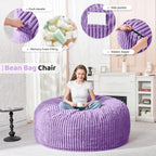 HABUTWAY 3FT Bean Bag Chair, 3' Large Bean Bag Chairs for Adults with Stripe Plush Cover, Memory Foam Beanbag Chair for Living Room Bedroom Dorm，Purple