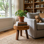 Live Edge Solid Wood Stool – Handcrafted Natural Wood Side Table – Rustic Plant Stand & Accent Stool – Thick Wood Slab End Table for Living Room & Bedroom