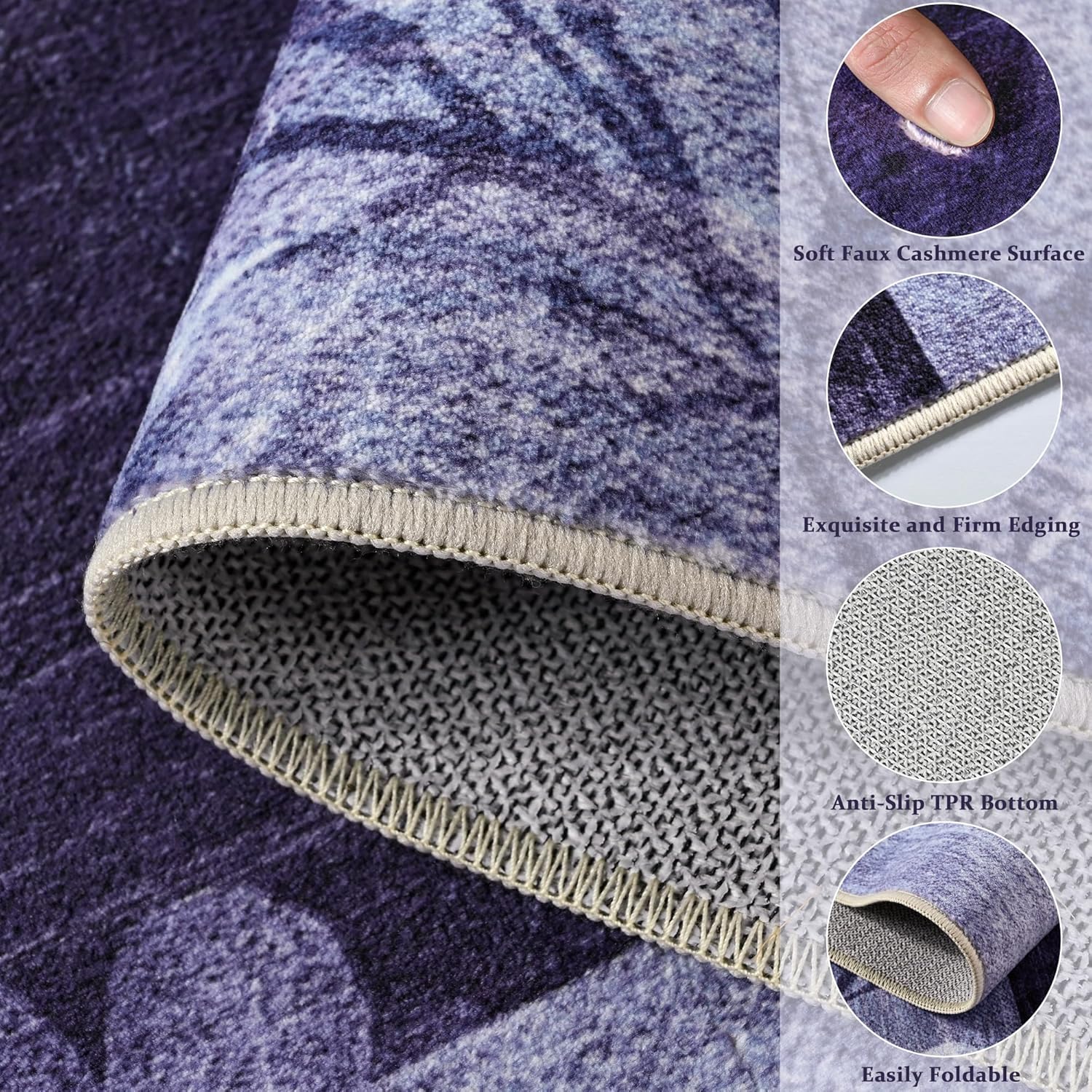 Modern Area Rugs for Living Room, 4x6 Feet Geometric Patchwork Rug, Washable Non-Slip Indoor Low Pile Carpets for Bedroom Dining Room Office Playroom Home Dorm Decor, Dark Purple