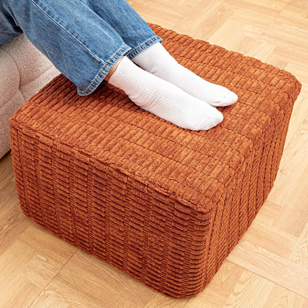 Asuprui Square Pouf Ottoman Foot Rest, Orange, 20x14 in,All-One Foam Filler | Footstool Ottoman,Stuffed Pouf Ottoman,All-One Foam Filler, Footrest,Beanbag Chair,Floor Pouf for Living Room Wedding Bedroom